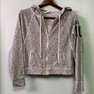 Victoria's Secret Heather Black and Gray Stripe Zip-Up Cropped Hoodie Angel 10